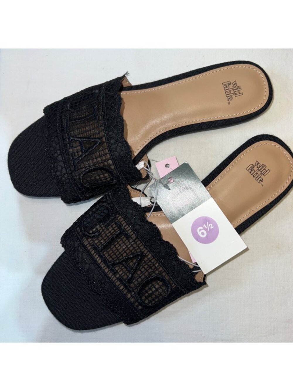 Wild Fable Black Lace Slip-On Flat Sandals Size 6.5 With Tags - Picture 3 of 6